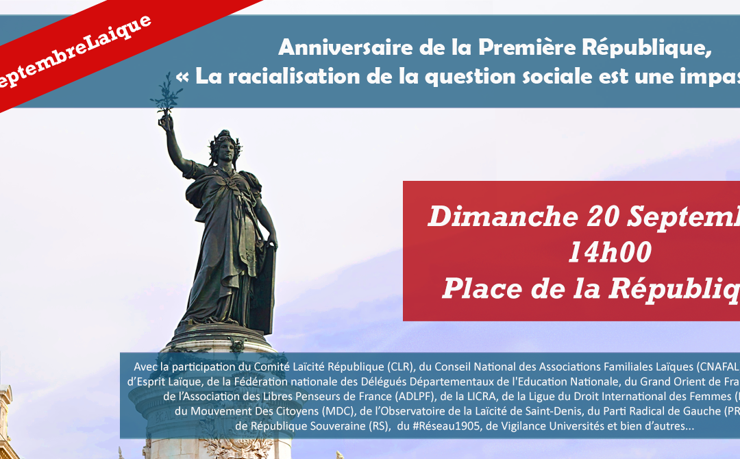 Manifestation dimanche 20 septembre 2020 à 14h place de la République